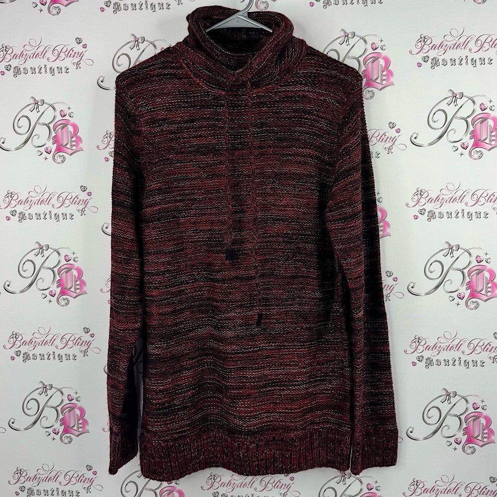 Non stop turtleneck pull over red black white Elegant Burgundy Cowl Neck Sweater